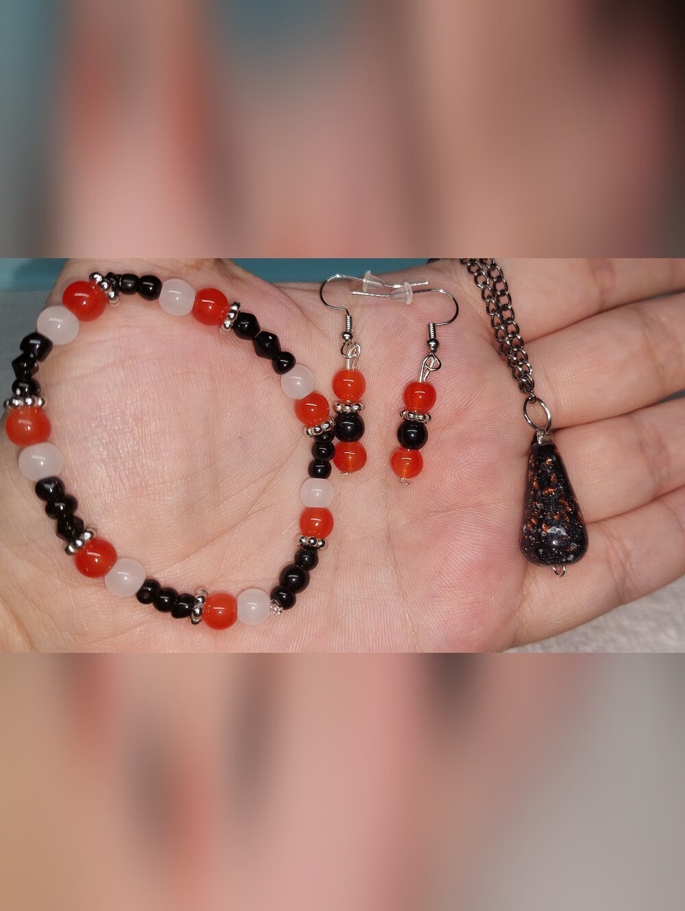 Handmade Glass Necklace Earrings And Bracelet Set. Nwt Smoke Free Home